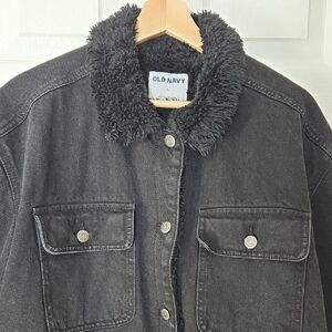 Old Navy Black Jean Jacket Fleece Lined * Heavy duty Excellent Shape